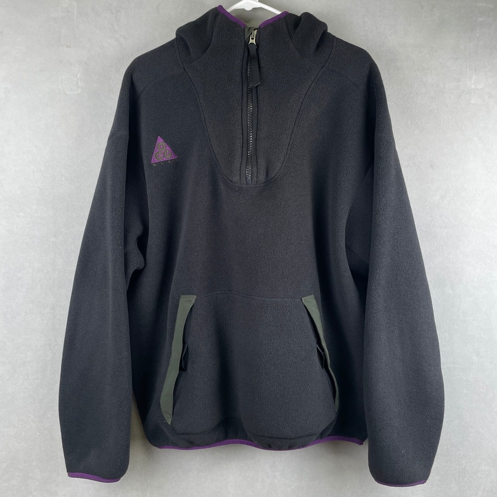 Nike ACG Mens Half Zip Sherpa Fleece Hoodie Black Purple AJ1987-010 M Gorpcore - Picture 1 of 11